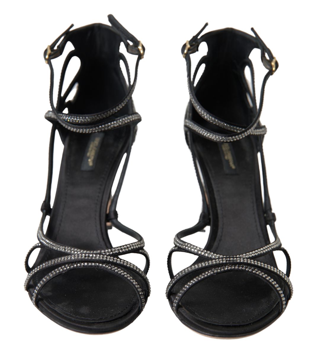 Dolce & Gabbana Keira Stiletto-Sandaletten in Schwarz und Silber mit Strass