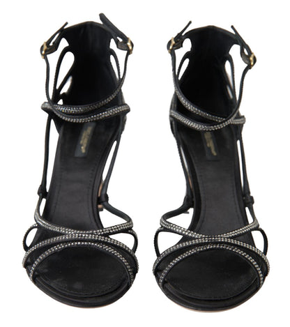 Dolce & Gabbana Keira Stiletto-Sandaletten in Schwarz und Silber mit Strass