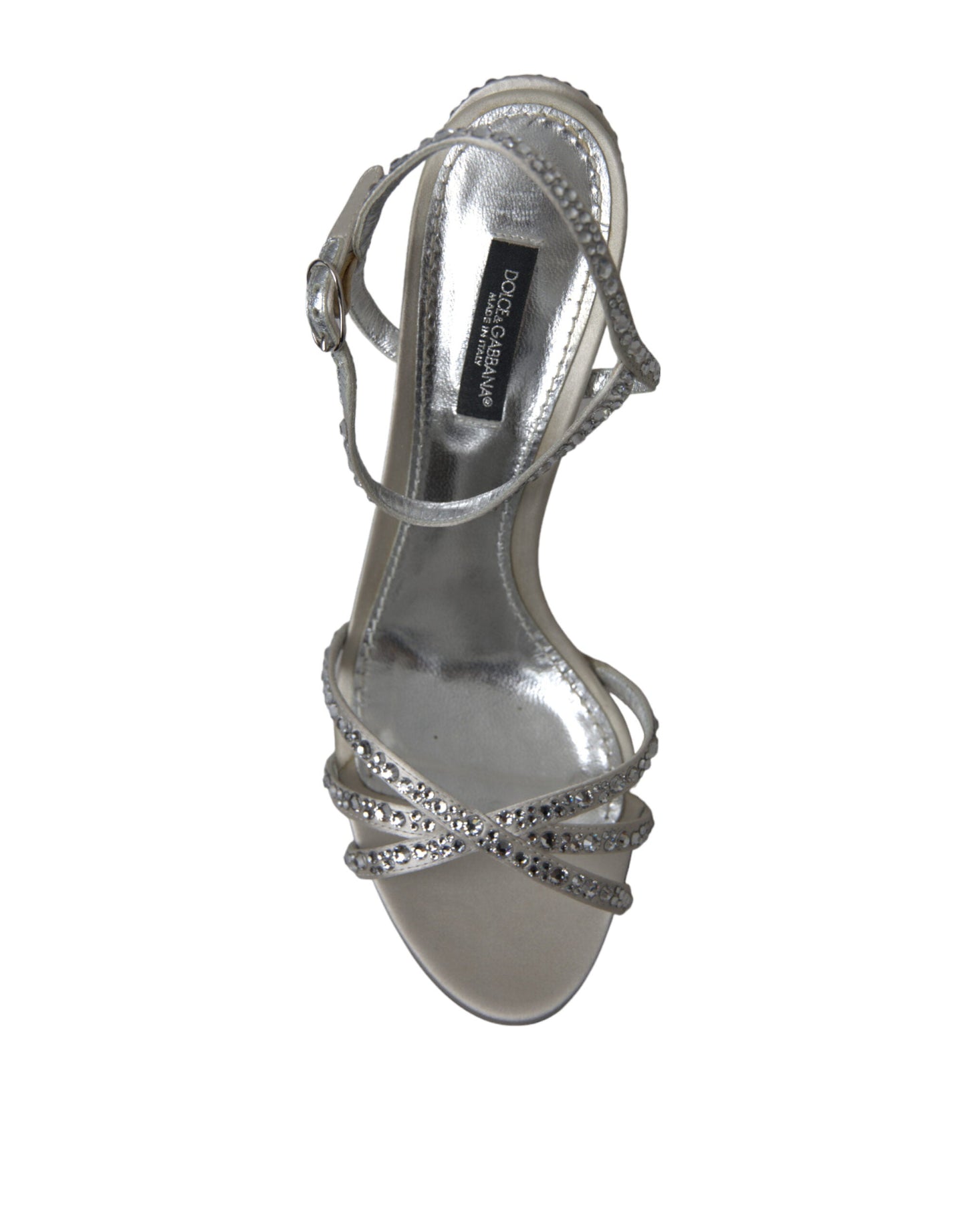 Dolce & Gabbana Sandaletten mit Knöchelriemen in Silber mit Kristallen