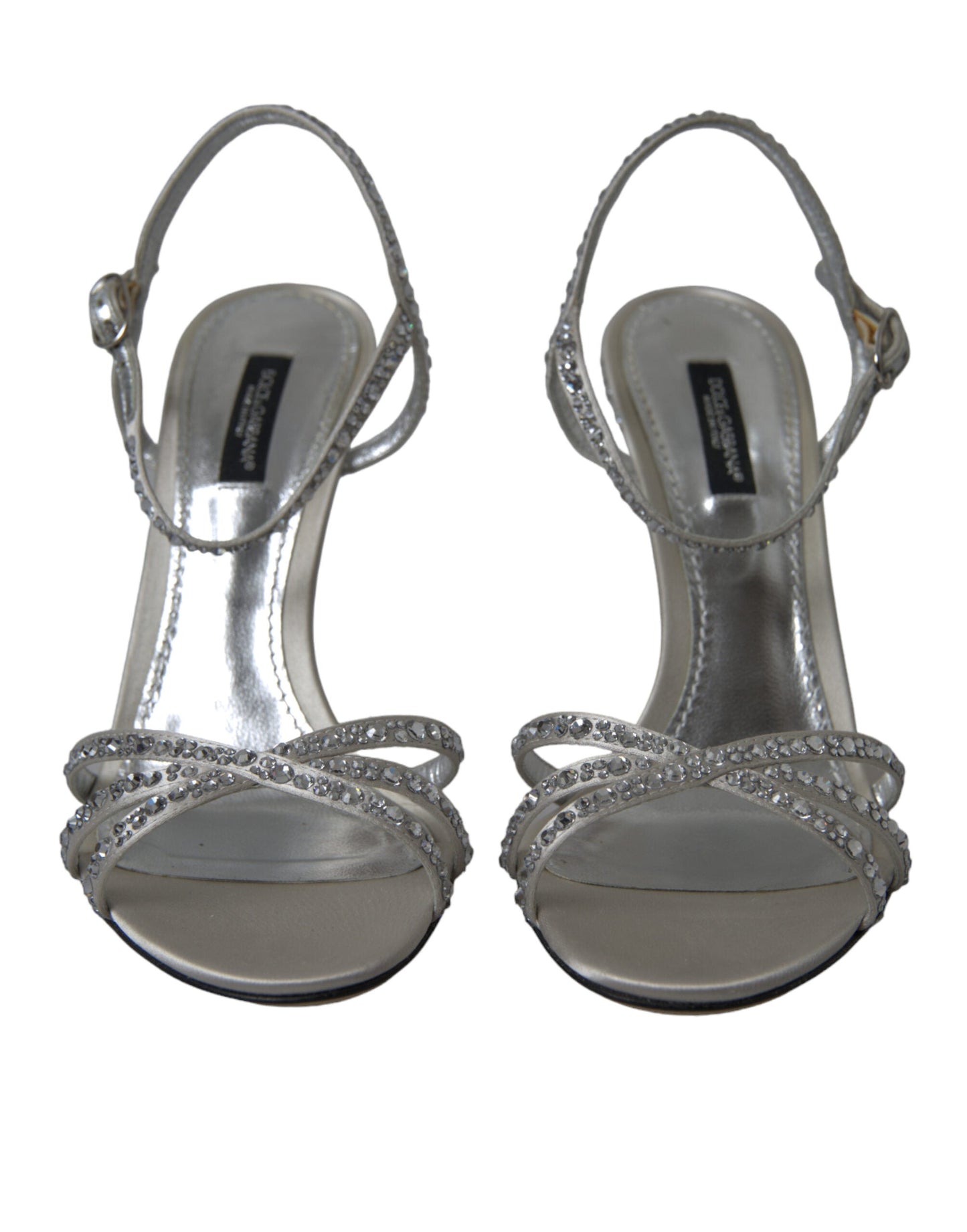 Dolce & Gabbana Sandaletten mit Knöchelriemen in Silber mit Kristallen