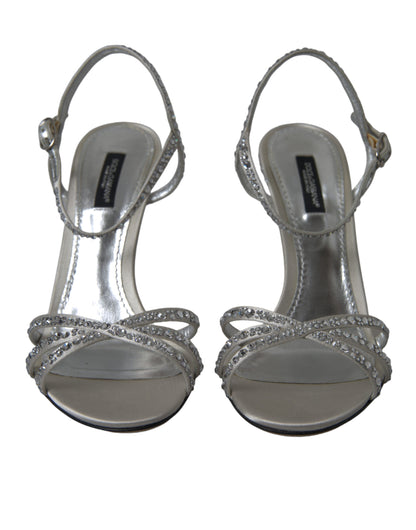 Dolce & Gabbana Sandaletten mit Knöchelriemen in Silber mit Kristallen