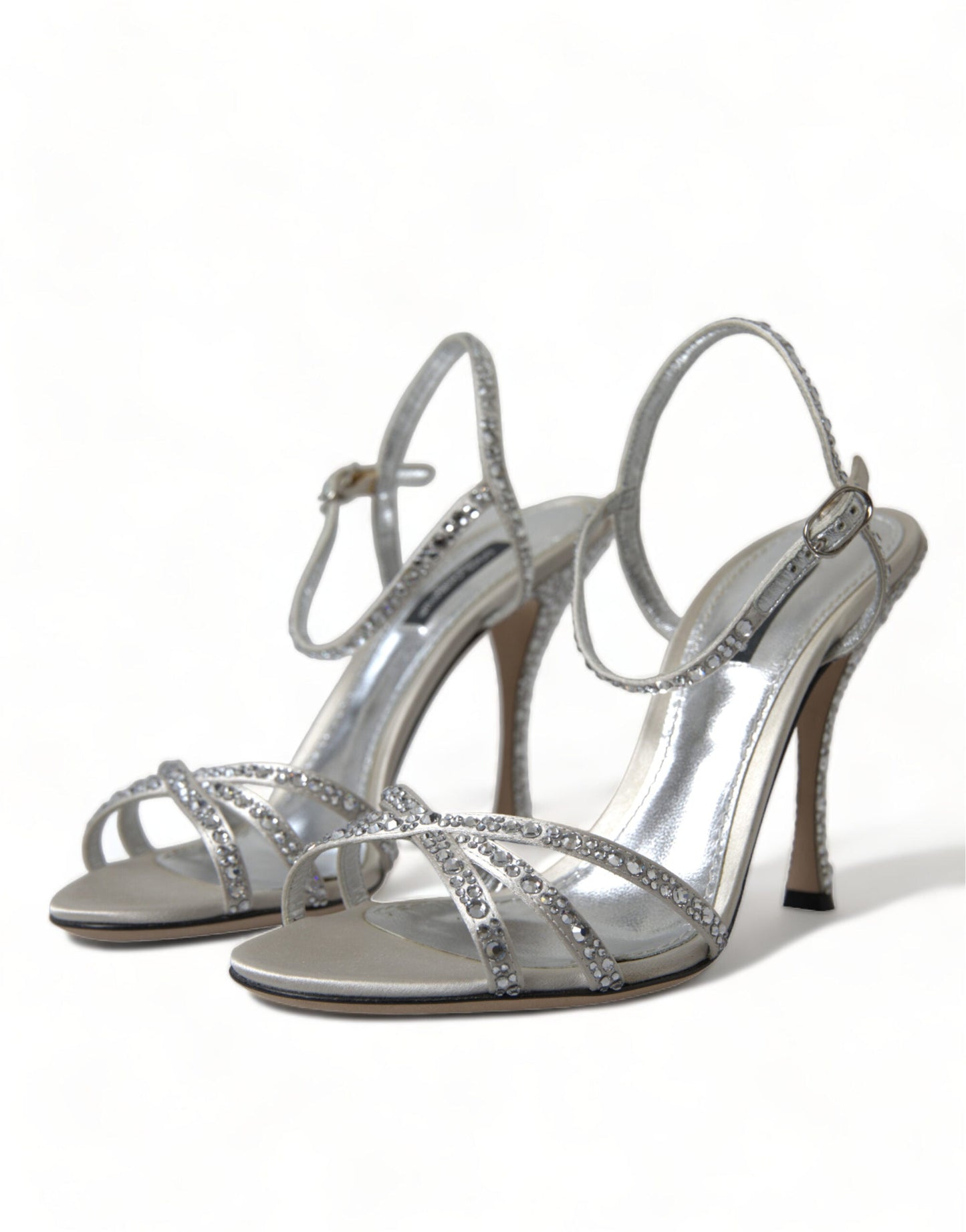 Dolce & Gabbana Sandaletten mit Knöchelriemen in Silber mit Kristallen