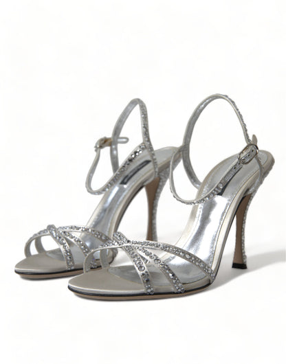 Dolce & Gabbana Sandaletten mit Knöchelriemen in Silber mit Kristallen