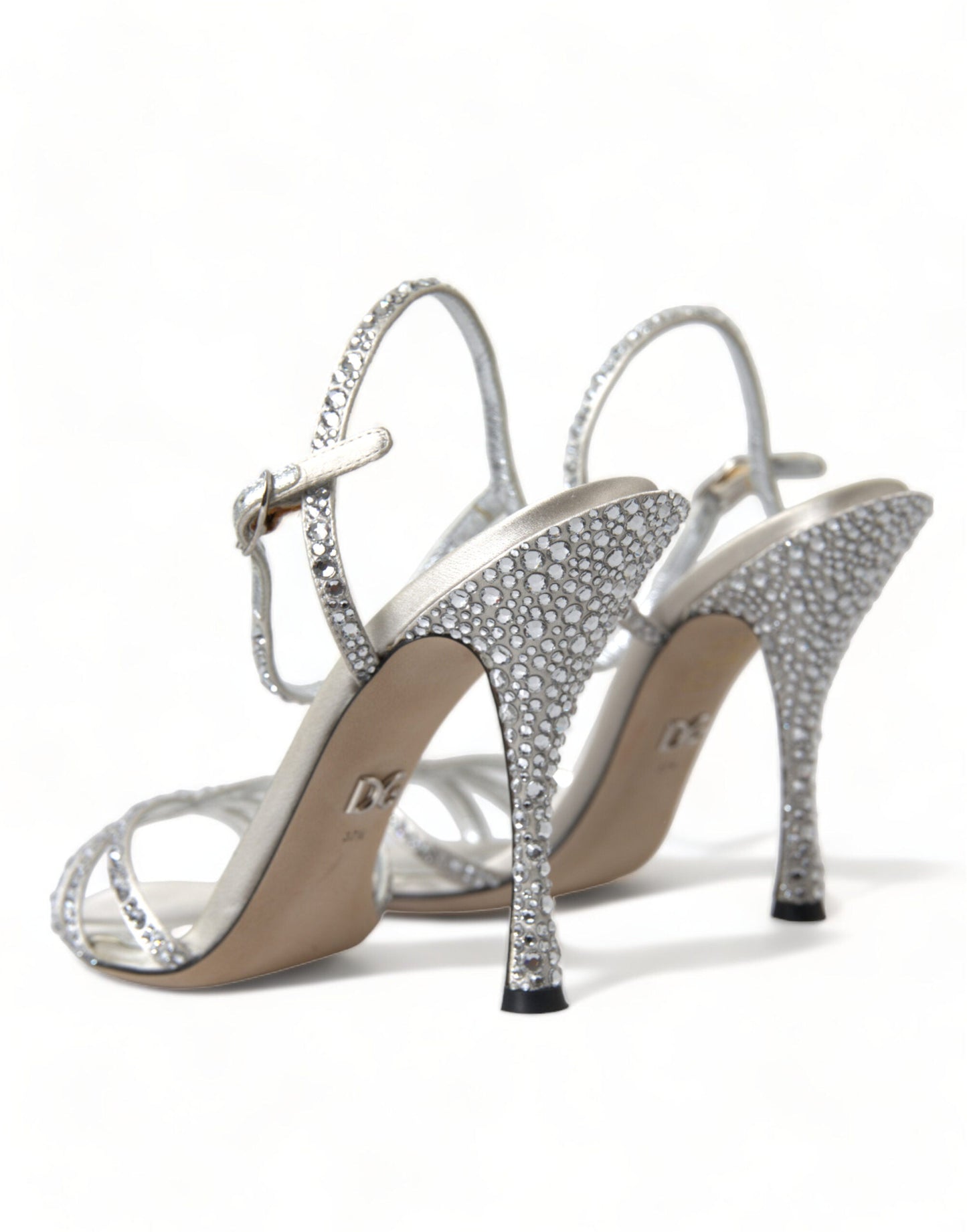 Dolce & Gabbana Sandaletten mit Knöchelriemen in Silber mit Kristallen
