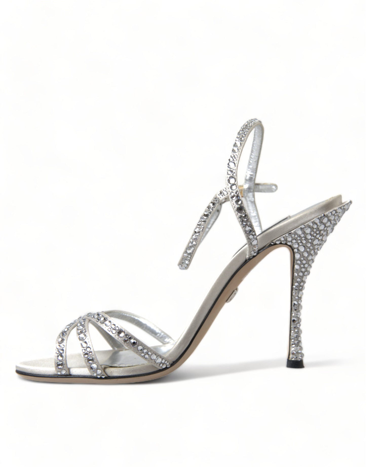 Dolce & Gabbana Sandaletten mit Knöchelriemen in Silber mit Kristallen