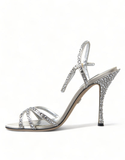Dolce & Gabbana Sandaletten mit Knöchelriemen in Silber mit Kristallen