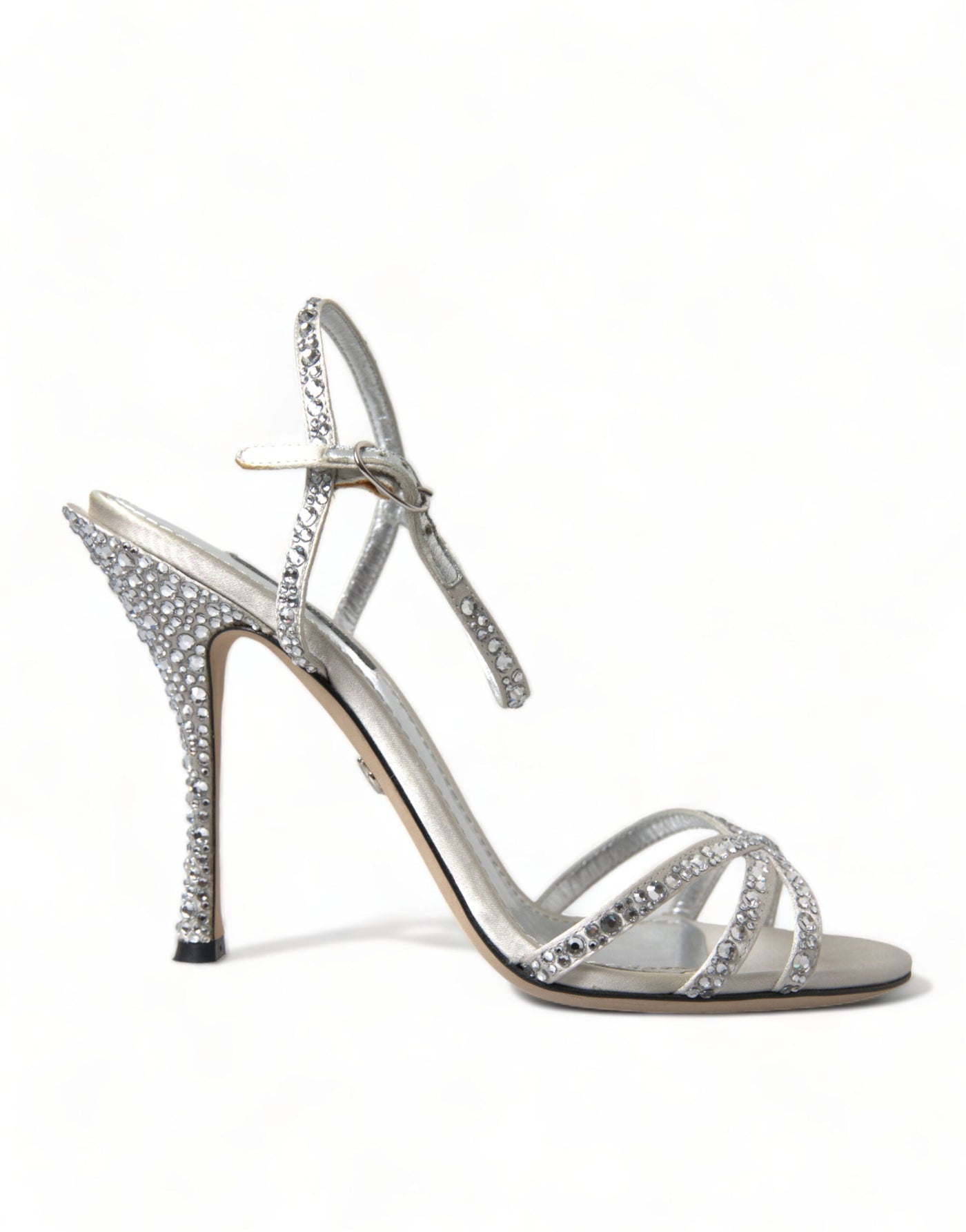 Dolce & Gabbana Sandaletten mit Knöchelriemen in Silber mit Kristallen