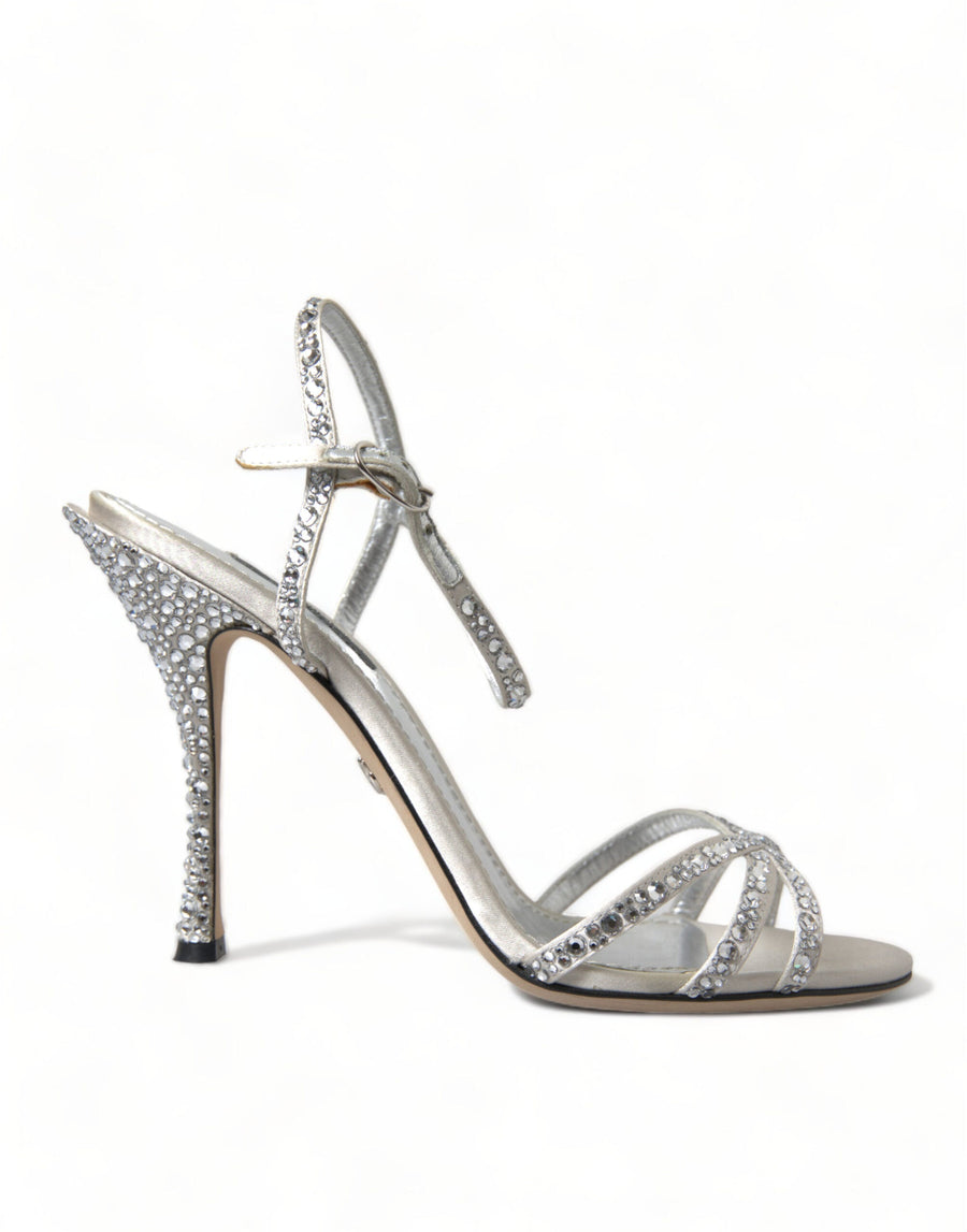 Dolce & Gabbana Sandaletten mit Knöchelriemen in Silber mit Kristallen