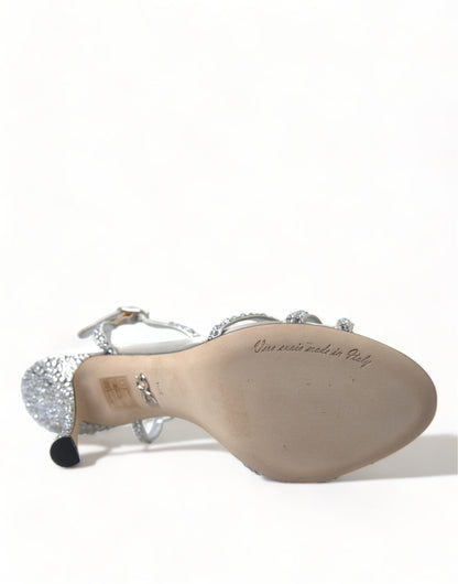 Dolce & Gabbana Sandaletten mit Knöchelriemen in Silber mit Kristallen