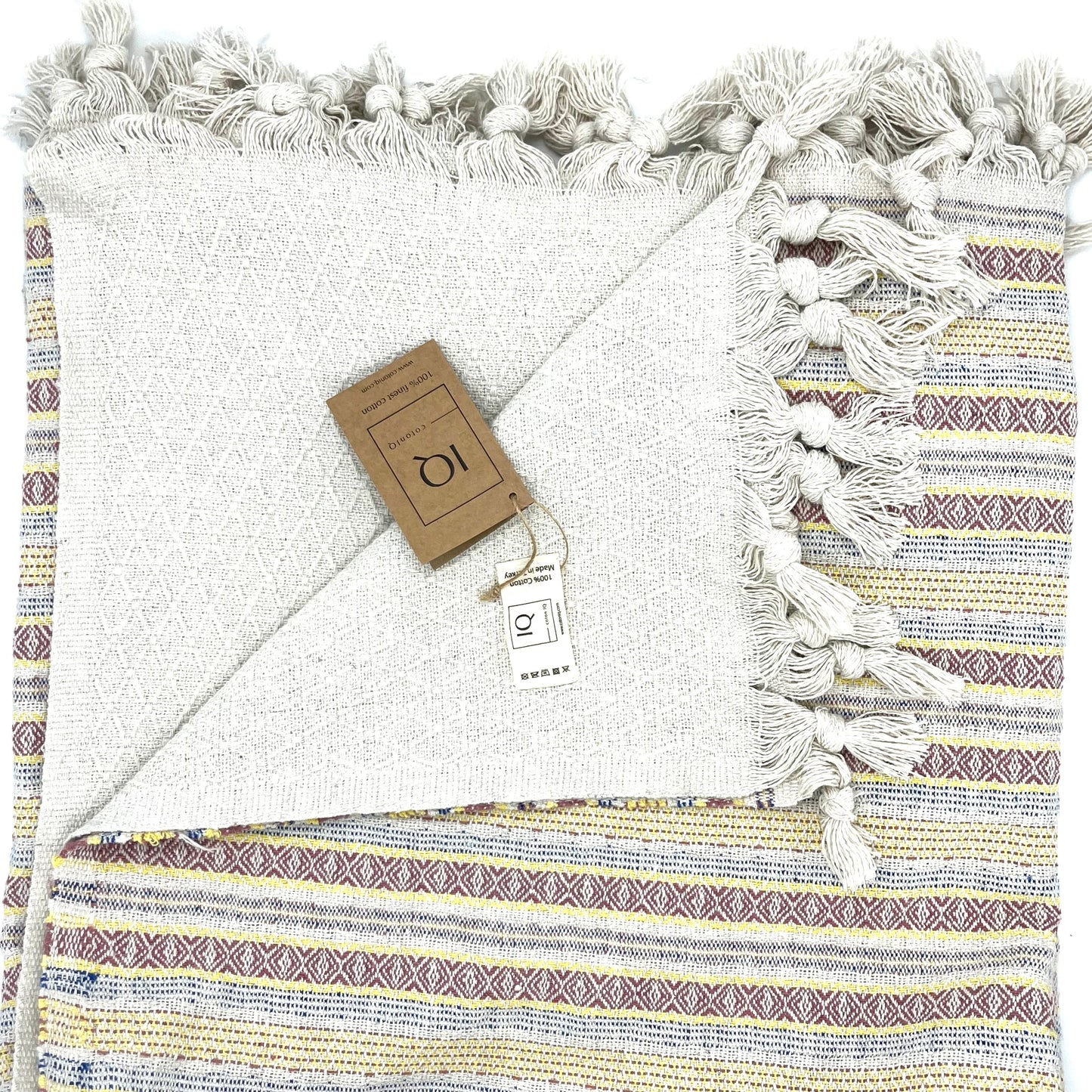 Tagesdecke mit Polsterüberzug Bettüberwurf Sofaüberwurf - 100% Baumwolle Natur mit farbigen Mustern 150 x 200 cm
