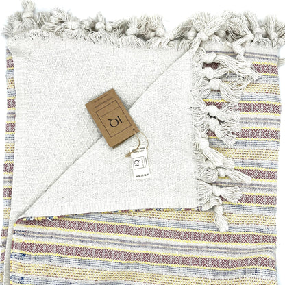 Tagesdecke mit Polsterüberzug Bettüberwurf Sofaüberwurf - 100% Baumwolle Natur mit farbigen Mustern 150 x 200 cm