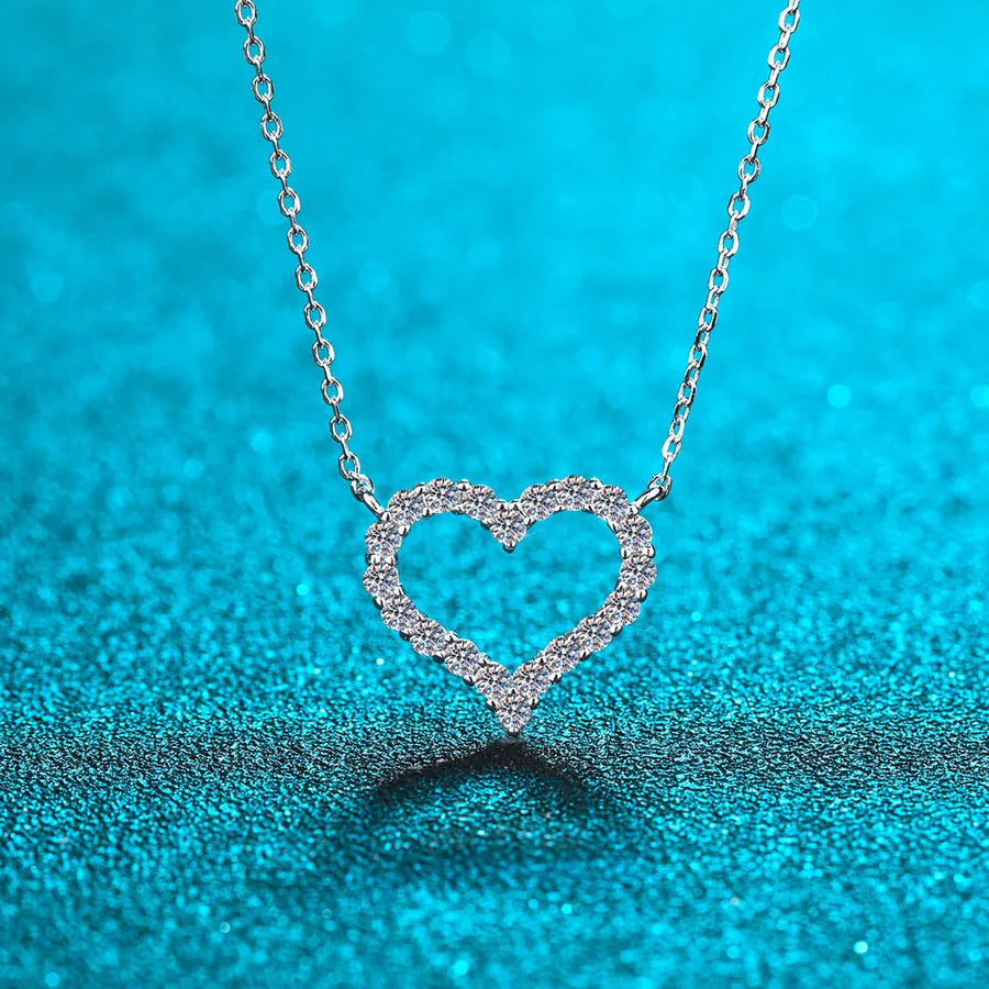 Damen Halskette Herz aus 925 Sterling Silber mit Moissanit