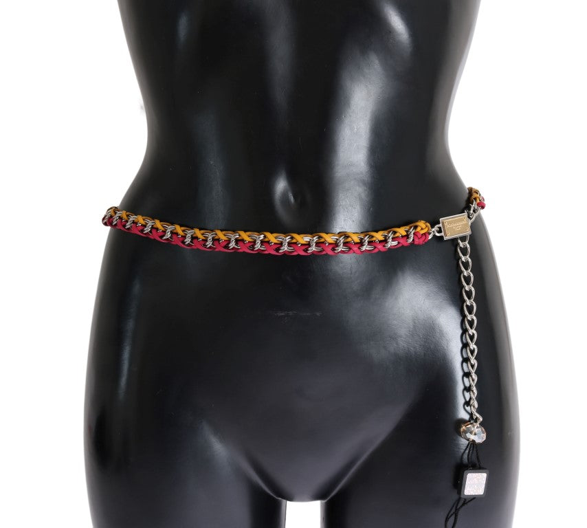 Dolce & Gabbana Gürtel aus Leder in Rot-Gelb mit Kristallen