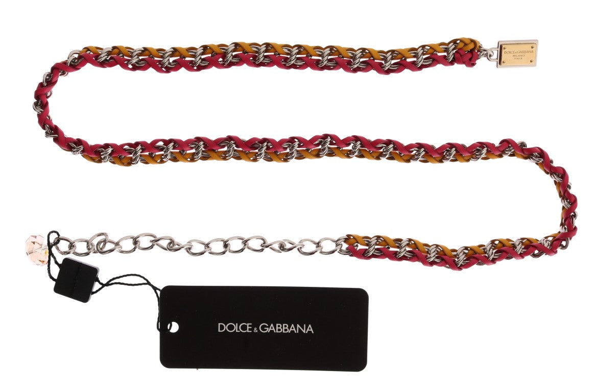 Dolce & Gabbana Gürtel aus Leder in Rot-Gelb mit Kristallen