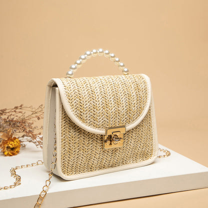 Perlenbesetzte Strohhandtasche Damen