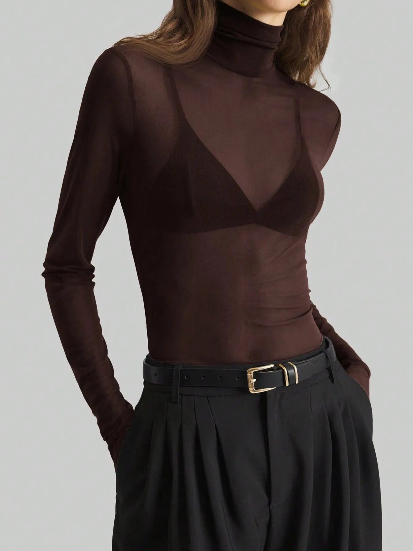 Damen Rollkragen Langarmshirt transparent