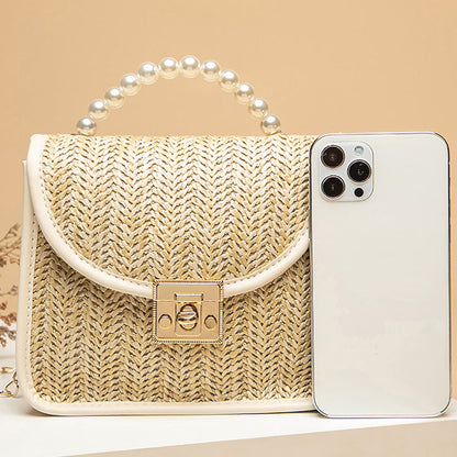 Perlenbesetzte Strohhandtasche Damen