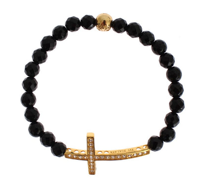 Nialaya Damen Armband aus vergoldetem Sterlingsilber mit Achat und Kreuz