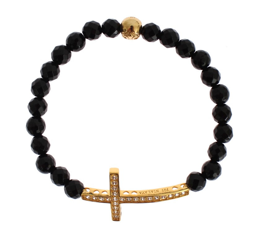 Nialaya Damen Armband aus vergoldetem Sterlingsilber mit Achat und Kreuz