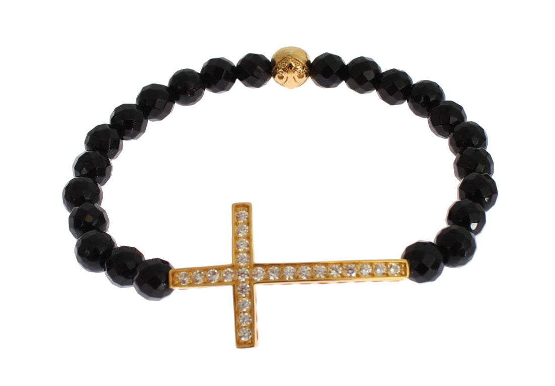 Nialaya Damen Armband aus vergoldetem Sterlingsilber mit Achat und Kreuz