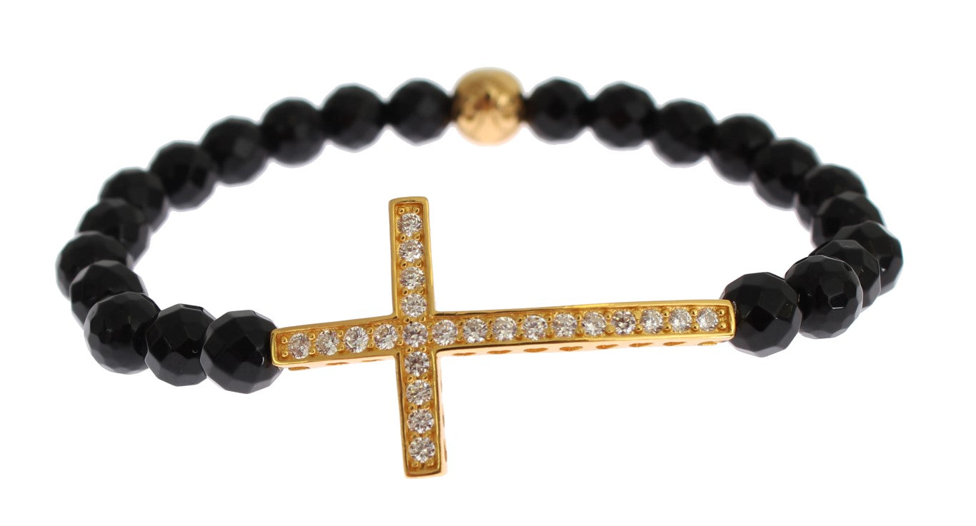 Nialaya Damen Armband aus vergoldetem Sterlingsilber mit Achat und Kreuz