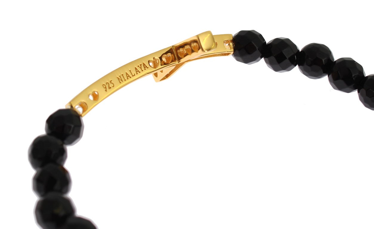 Nialaya Damen Armband aus vergoldetem Sterlingsilber mit Achat und Kreuz