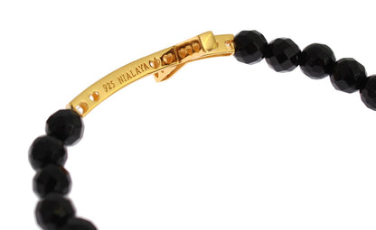 Nialaya Damen Armband aus vergoldetem Sterlingsilber mit Achat und Kreuz