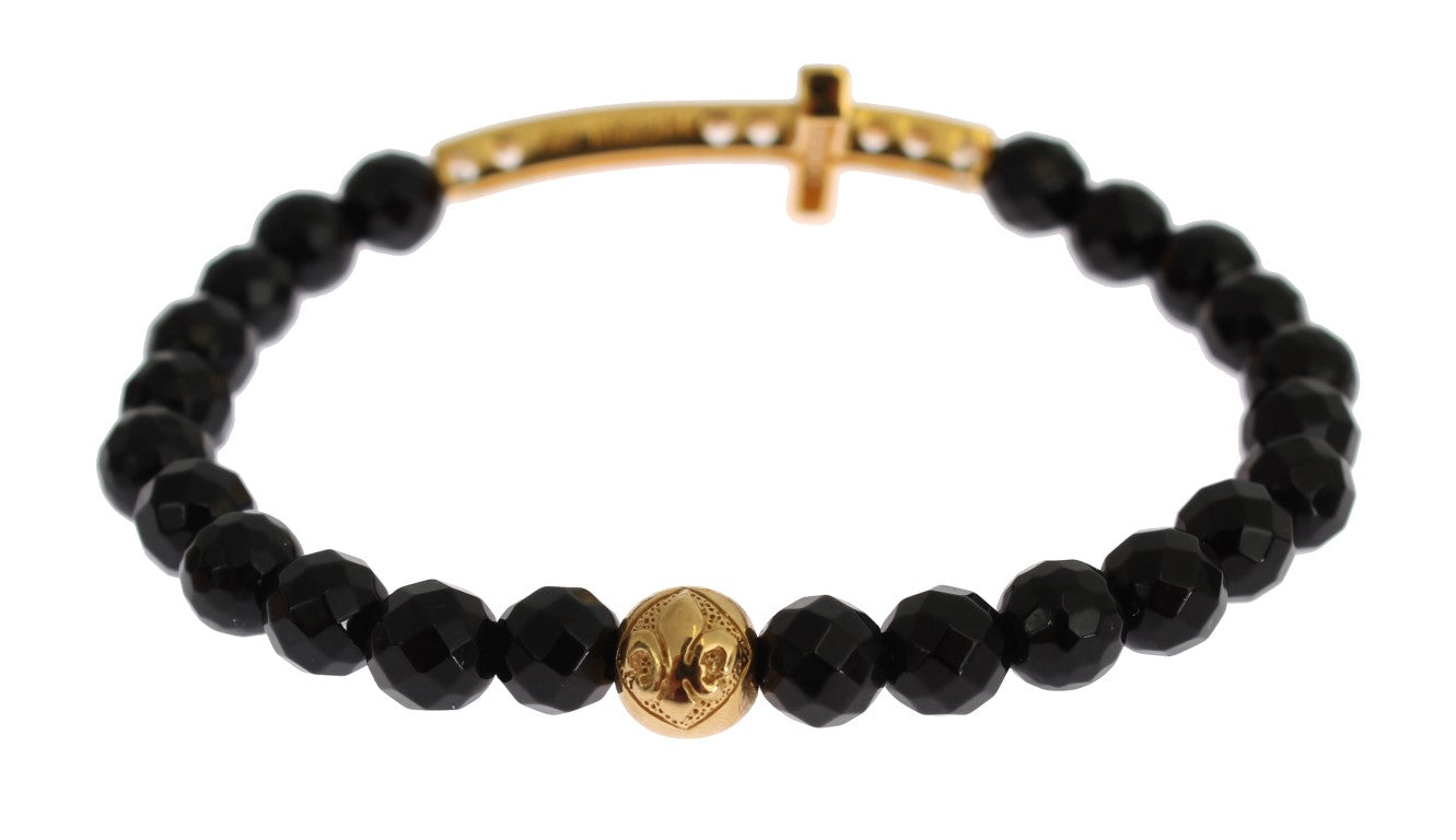 Nialaya Damen Armband aus vergoldetem Sterlingsilber mit Achat und Kreuz