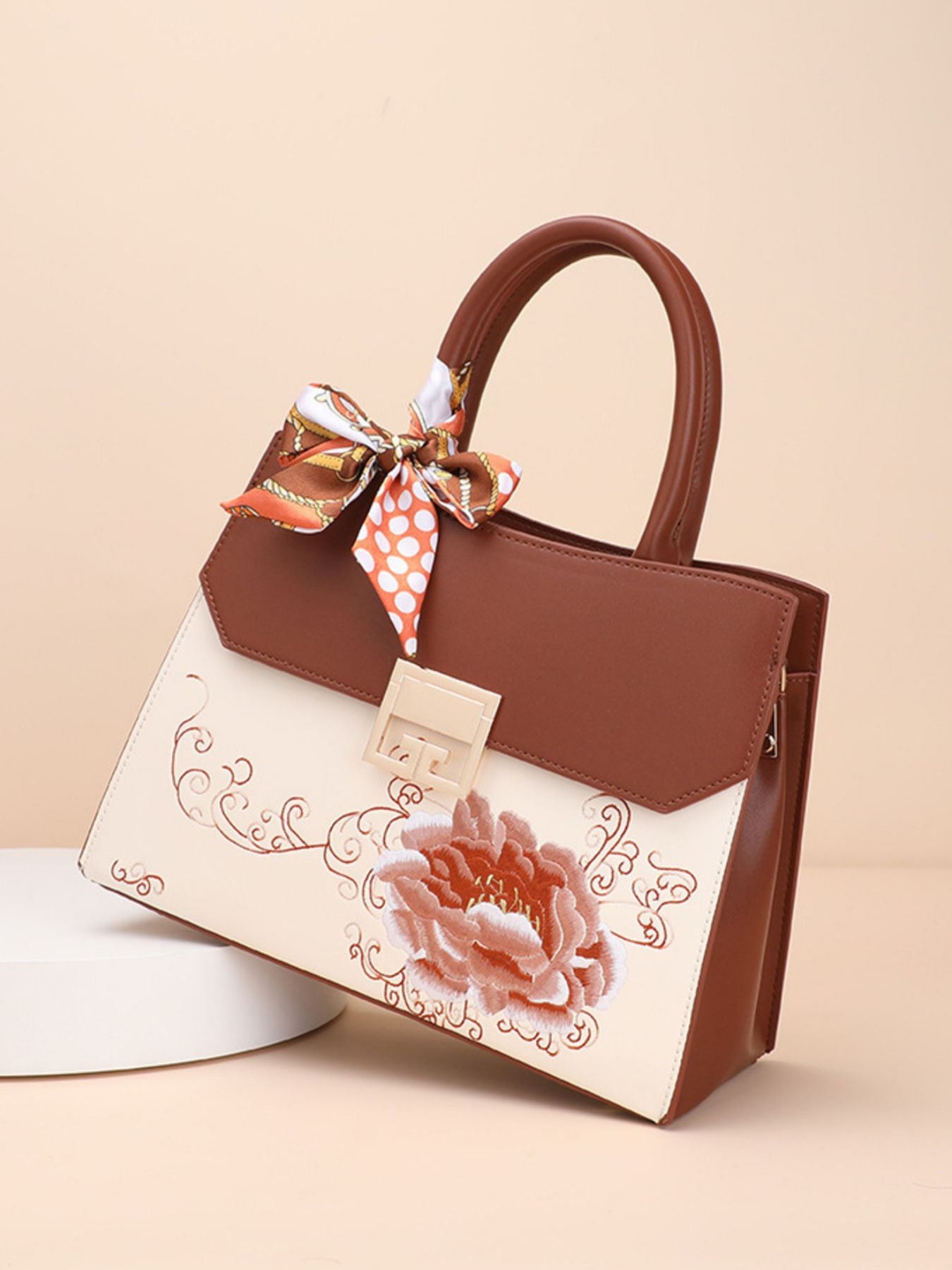 Damen Handtasche Floral mit Henkel Kunstleder