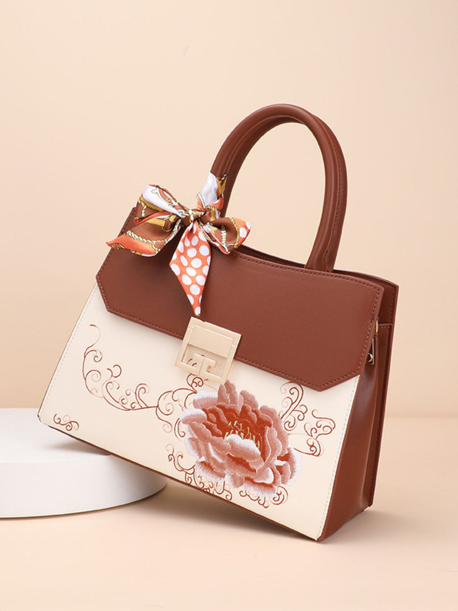 Damen Handtasche Floral mit Henkel Kunstleder