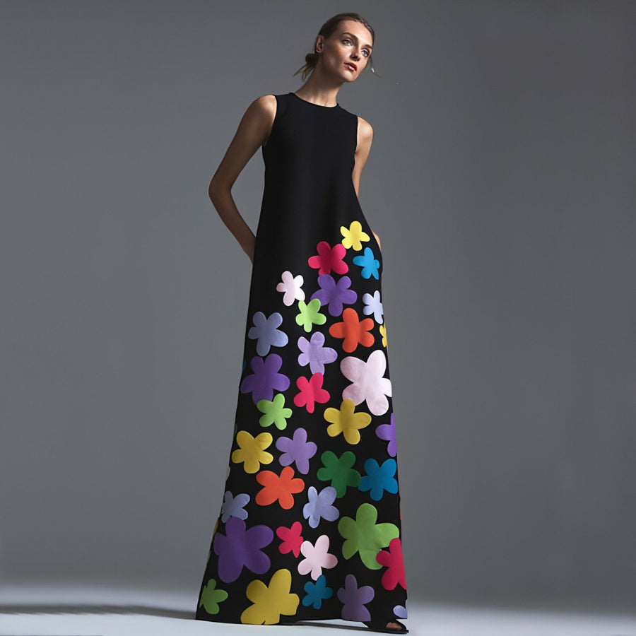 Damen Maxikleid ärmellos mit Blumenmuster