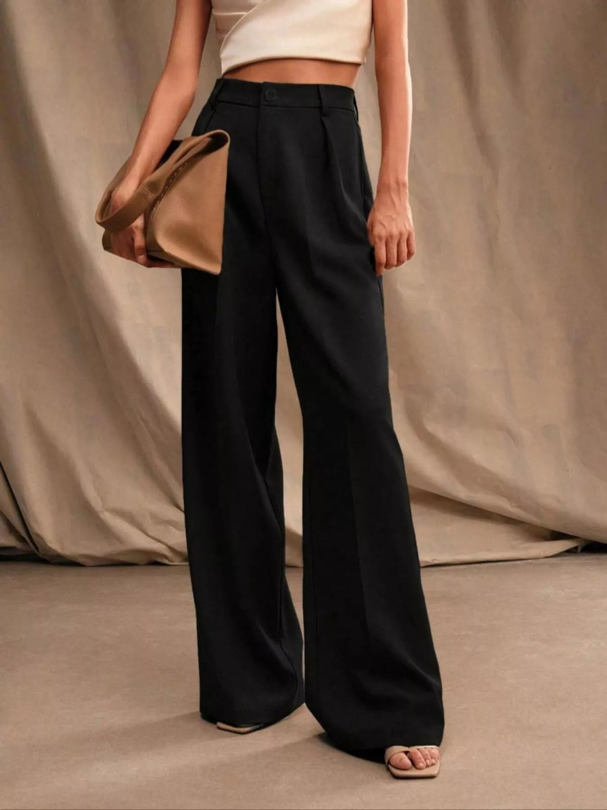 Damen High Waist Stoffhose mit weitem Bein