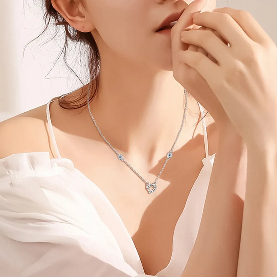 Damen Herz Halskette aus 925 Sterling Silber mit Moissanit