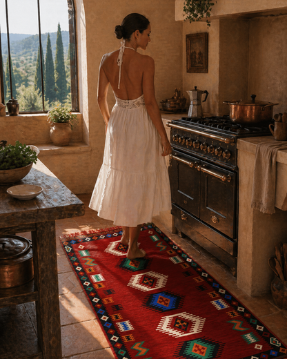 Teppich mit Kilim Motiven - Rot - 150x80x1cm