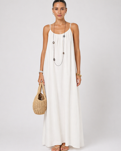 Backless Damen Maxikleid mit Rundhalsausschnitt