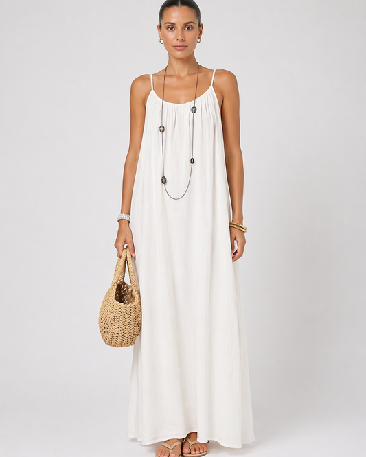 Backless Damen Maxikleid mit Rundhalsausschnitt