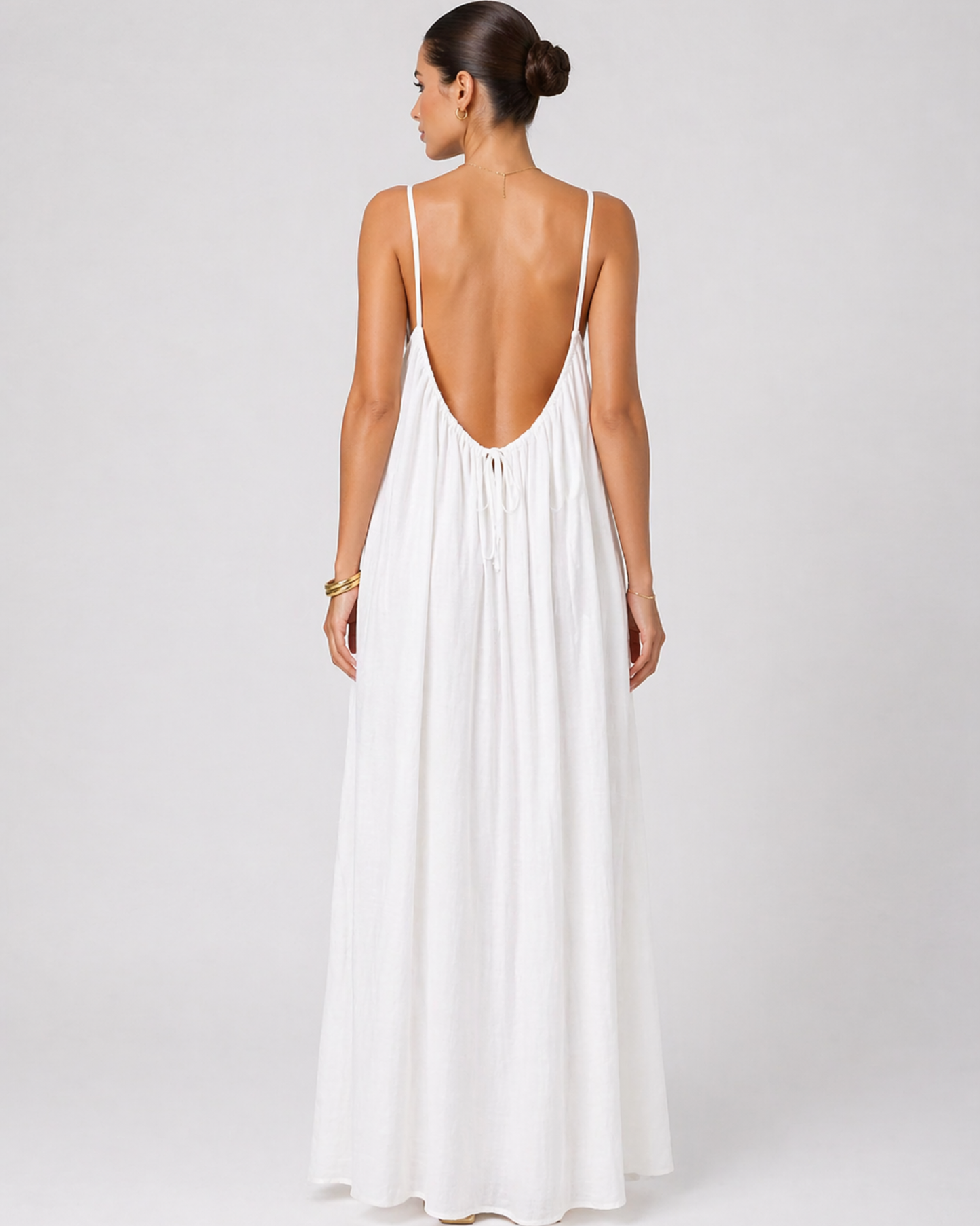 Backless Damen Maxikleid mit Rundhalsausschnitt