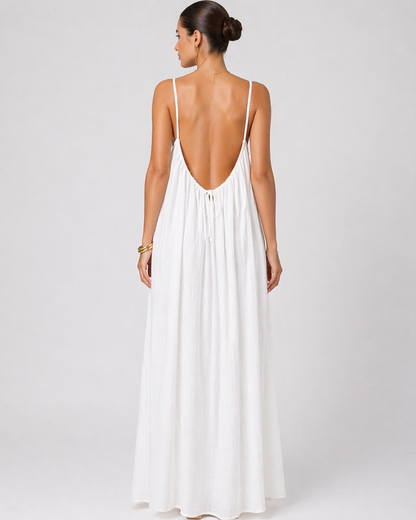 Backless Damen Maxikleid mit Rundhalsausschnitt