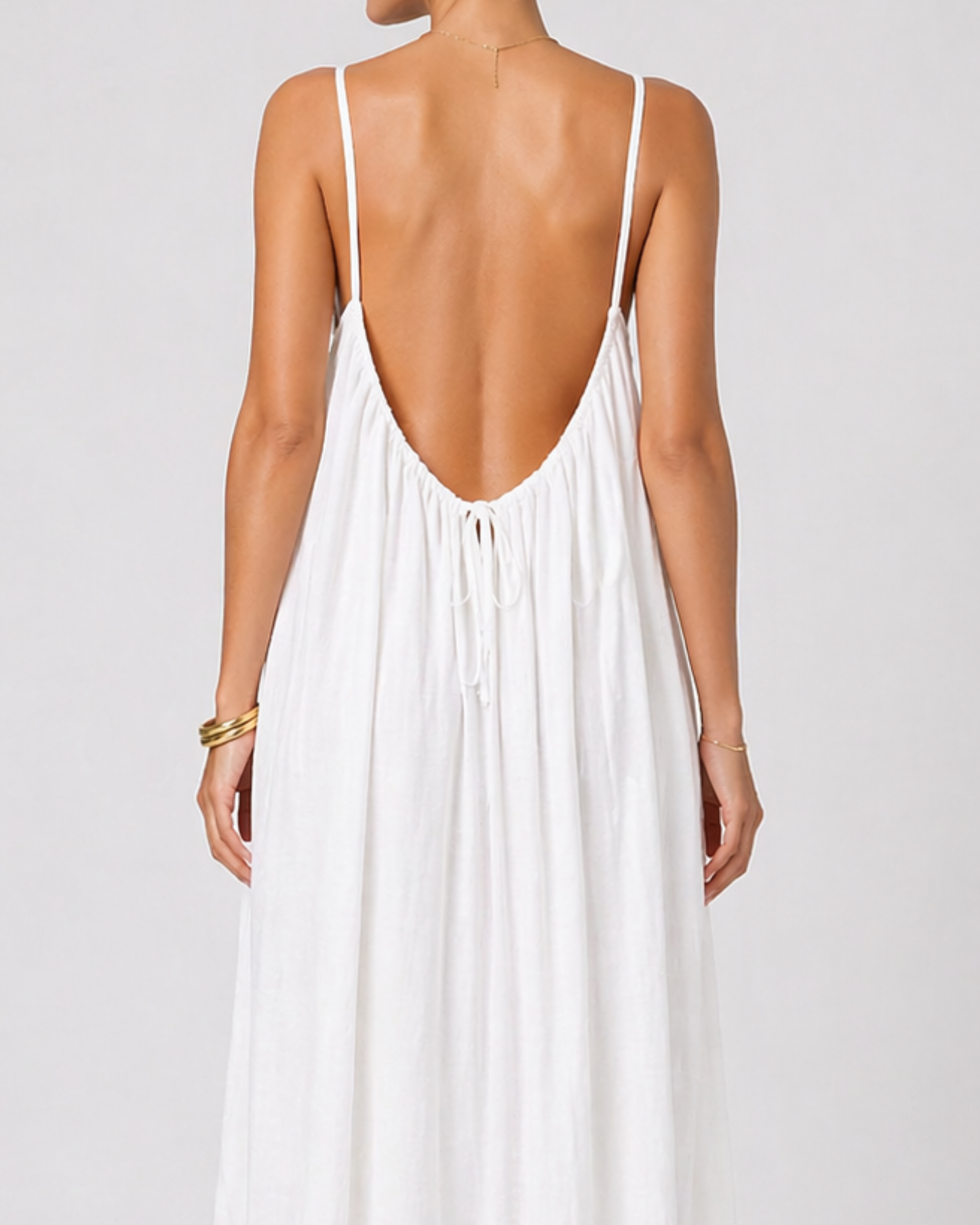 Backless Damen Maxikleid mit Rundhalsausschnitt