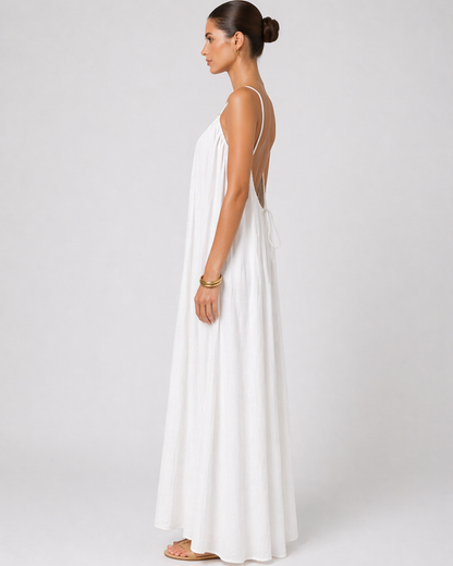 Backless Damen Maxikleid mit Rundhalsausschnitt