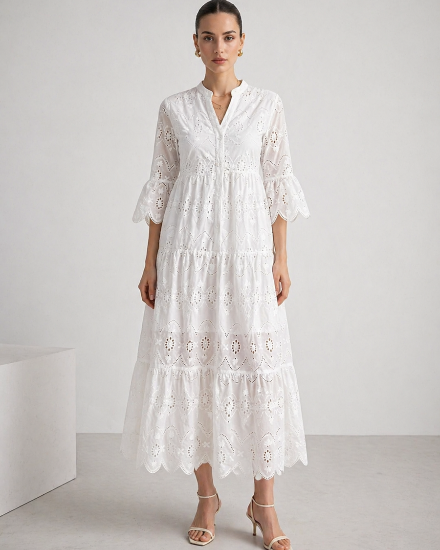 Freizeit Midikleid mit Stickerei und Volants