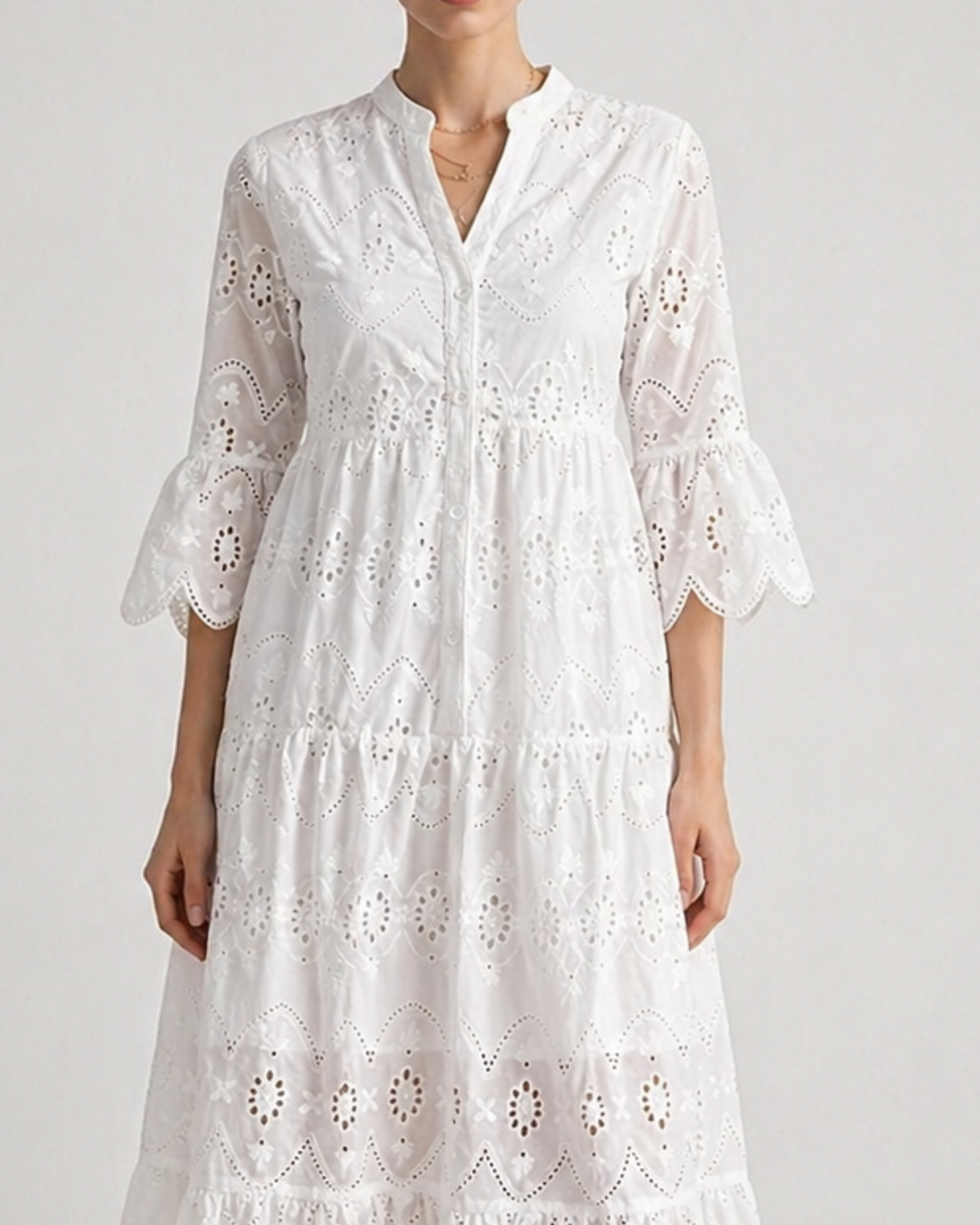 Freizeit Midikleid mit Stickerei und Volants