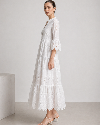 Freizeit Midikleid mit Stickerei und Volants