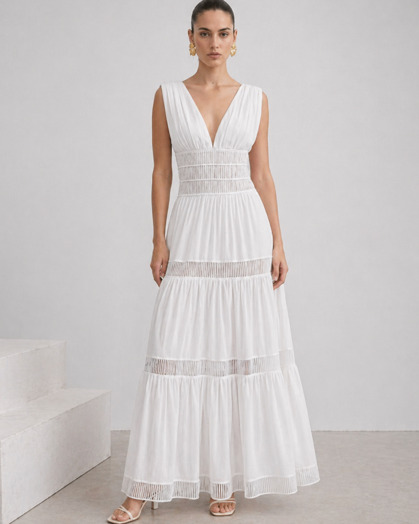 Freizeit Maxikleid mit V-Ausschnitt und Volants