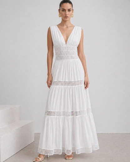 Freizeit Maxikleid mit V-Ausschnitt und Volants