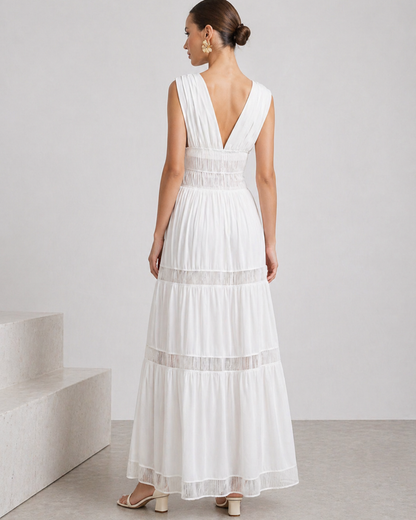 Freizeit Maxikleid mit V-Ausschnitt und Volants