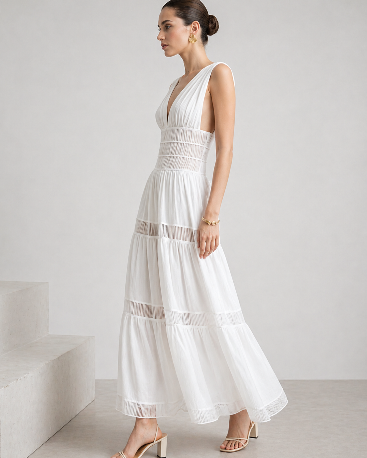 Freizeit Maxikleid mit V-Ausschnitt und Volants