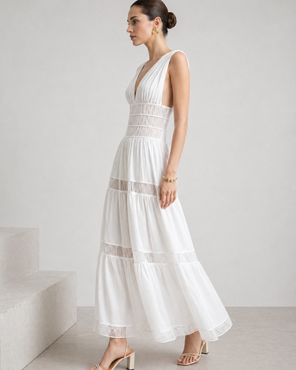 Freizeit Maxikleid mit V-Ausschnitt und Volants