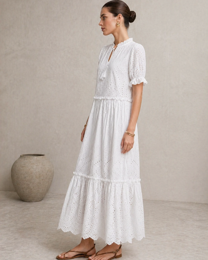 Freizeit Midikleid mit Stickerei und Bindekragen