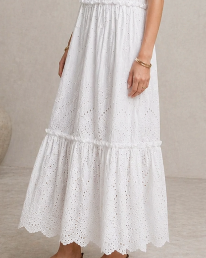 Freizeit Midikleid mit Stickerei und Bindekragen